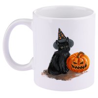 Halloween Pumpkin Black Cat 11oz C Handle Ceramic Mug