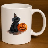 Halloween Pumpkin Black Cat 11oz C Handle Ceramic Mug