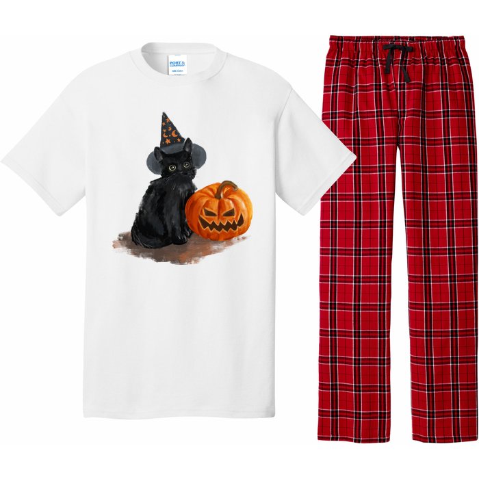 Halloween Pumpkin Black Cat Pajama Set