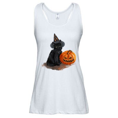 Halloween Pumpkin Black Cat Ladies Essential Flowy Tank