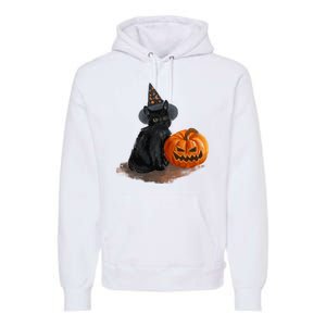 Halloween Pumpkin Black Cat Premium Hoodie