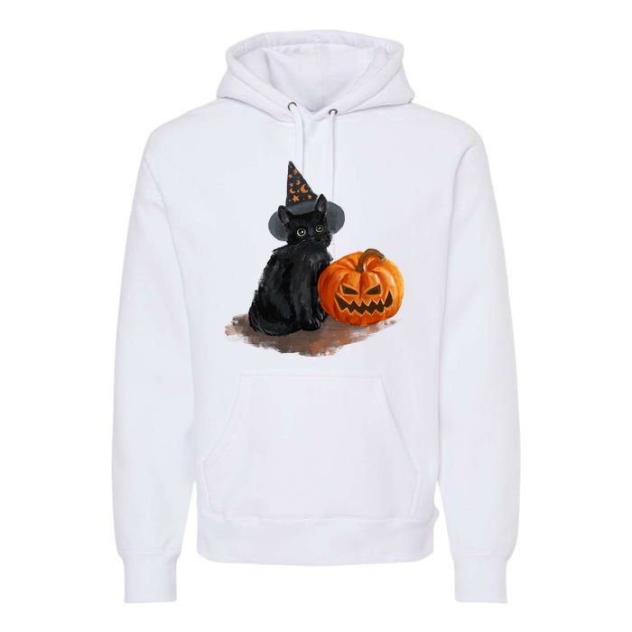 Halloween Pumpkin Black Cat Premium Hoodie