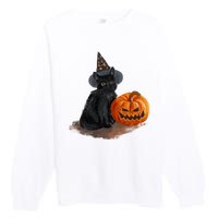 Halloween Pumpkin Black Cat Premium Crewneck Sweatshirt