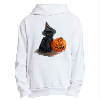 Halloween Pumpkin Black Cat Urban Pullover Hoodie