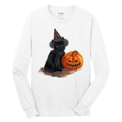 Halloween Pumpkin Black Cat Tall Long Sleeve T-Shirt