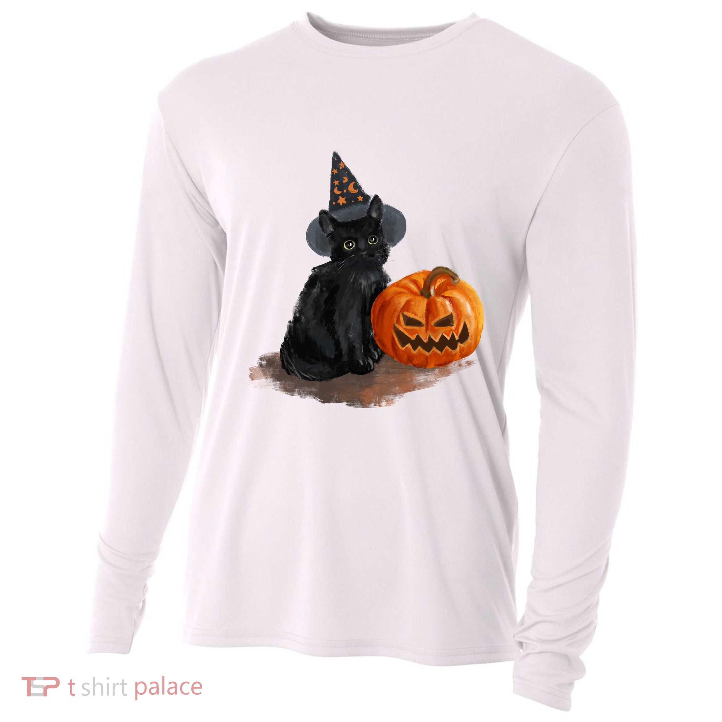 Halloween Pumpkin Black Cat Cooling Performance Long Sleeve Crew