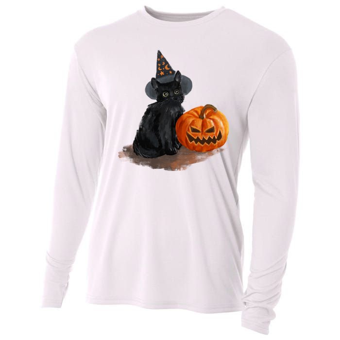 Halloween Pumpkin Black Cat Cooling Performance Long Sleeve Crew