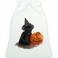 Halloween Pumpkin Black Cat Ceramic Bell Ornament