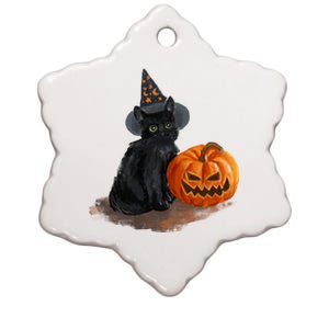 Halloween Pumpkin Black Cat Ceramic Star Ornament