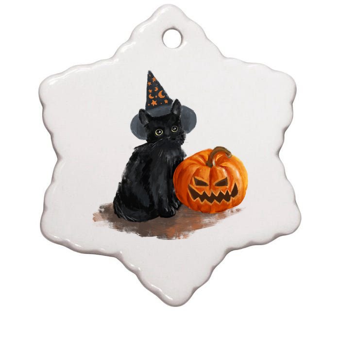 Halloween Pumpkin Black Cat Ceramic Star Ornament