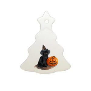 Halloween Pumpkin Black Cat Ceramic Tree Ornament