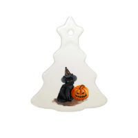 Halloween Pumpkin Black Cat Ceramic Tree Ornament