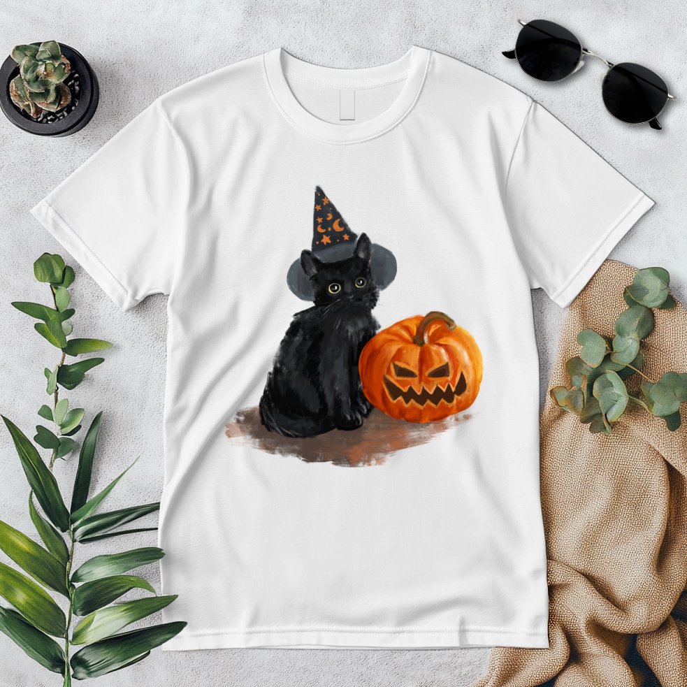 Halloween Pumpkin Black Cat Premium T-Shirt