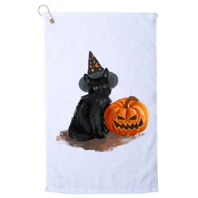 Halloween Pumpkin Black Cat Golf Towel