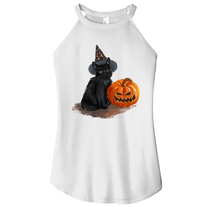 Halloween Pumpkin Black Cat Women's Perfect Tri Rocker Tank