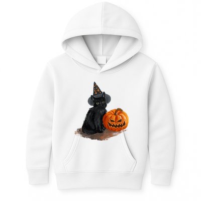 Halloween Pumpkin Black Cat Kids Hoodie