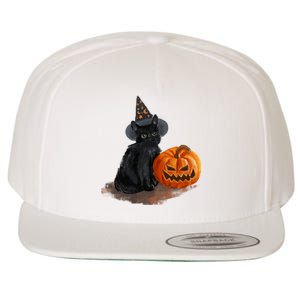 Halloween Pumpkin Black Cat Wool Snapback Cap