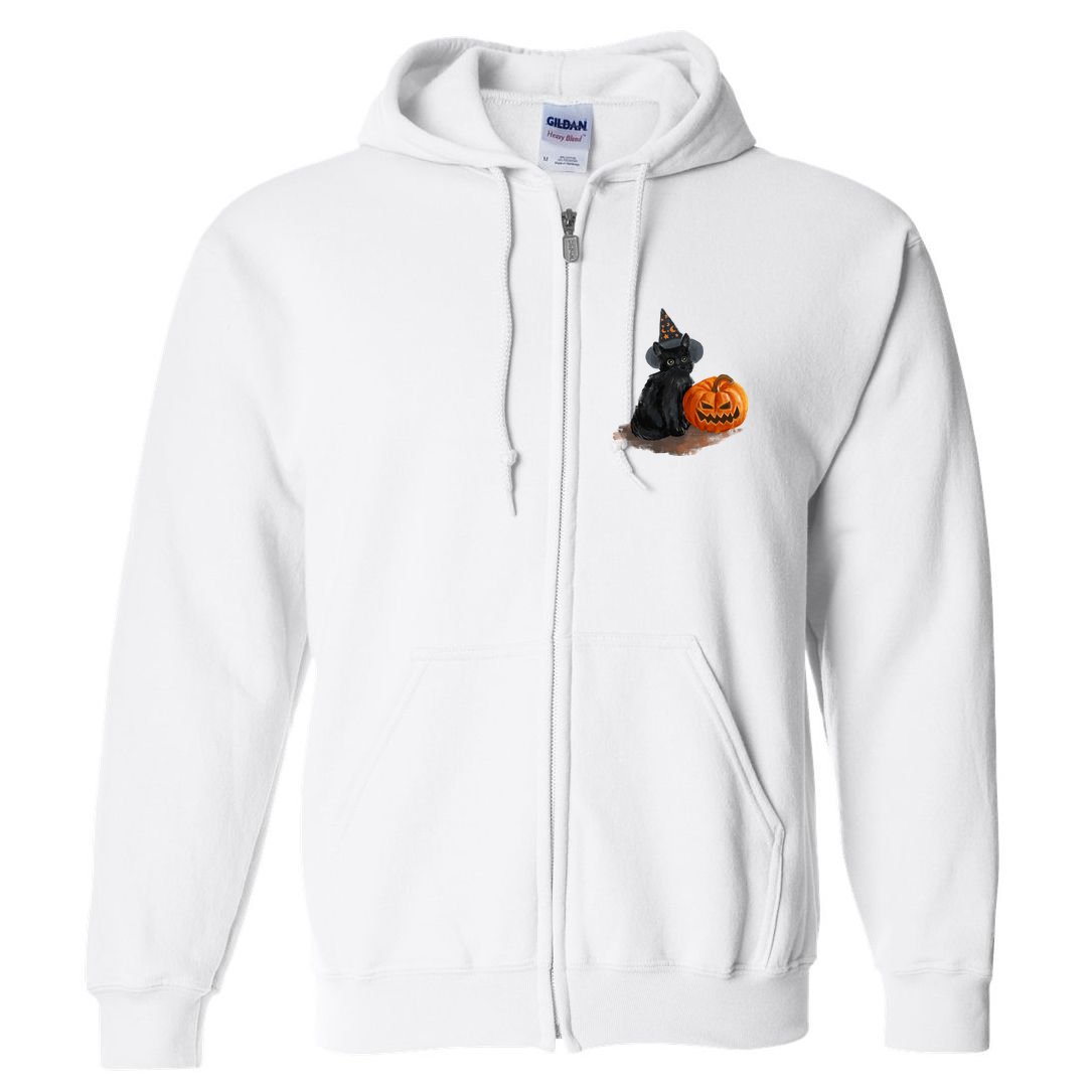 Halloween Pumpkin Black Cat Full Zip Hoodie