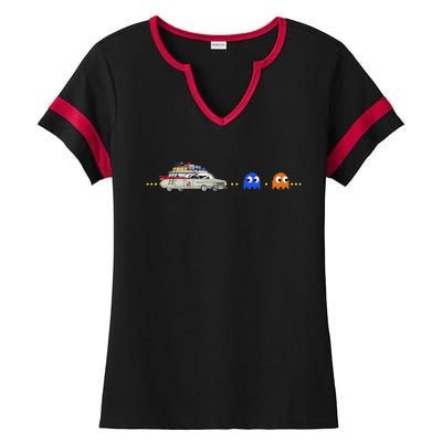 Halloween Pac Busters Game Ladies Halftime Notch Neck Tee