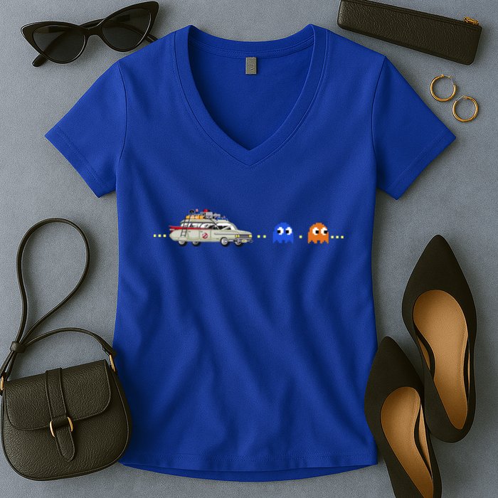Halloween Pac Busters Game Women's V-Neck T-Shirt