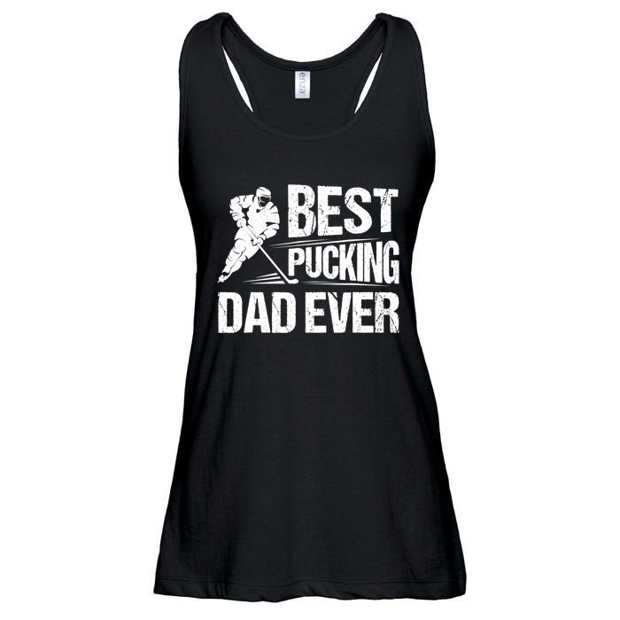 Hockey Player Best Pucking Dad Ever Hockey Father Hockey Pun TShirt Ladies Essential Flowy Tank