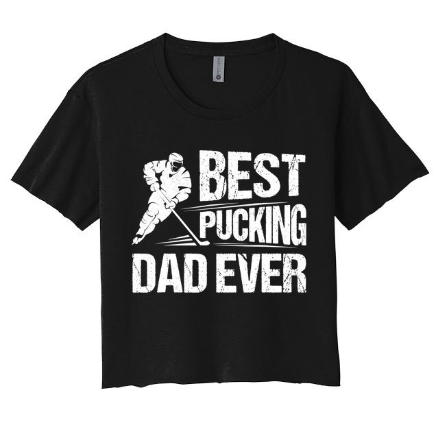 Hockey Player Best Pucking Dad Ever Hockey Father Hockey Pun TShirt Crop Top