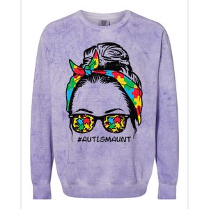 Hairbun Puzzle Bandana Sunglasses Autism Aunt Awareness Colorblast Crewneck Sweatshirt