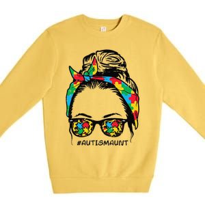 Hairbun Puzzle Bandana Sunglasses Autism Aunt Awareness Premium Crewneck Sweatshirt