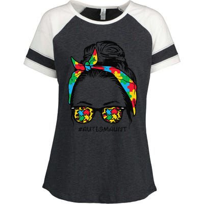 Hairbun Puzzle Bandana Sunglasses Autism Aunt Awareness Enza Ladies Jersey Colorblock Tee