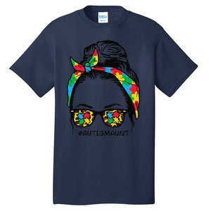 Hairbun Puzzle Bandana Sunglasses Autism Aunt Awareness Tall T-Shirt