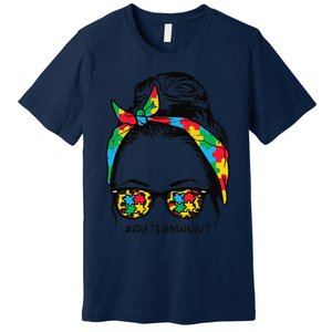 Hairbun Puzzle Bandana Sunglasses Autism Aunt Awareness Premium T-Shirt