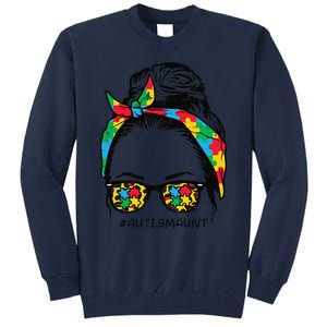 Hairbun Puzzle Bandana Sunglasses Autism Aunt Awareness Tall Sweatshirt