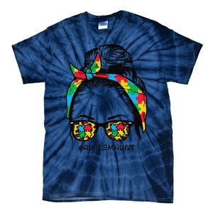 Hairbun Puzzle Bandana Sunglasses Autism Aunt Awareness Tie-Dye T-Shirt