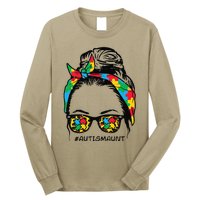 Hairbun Puzzle Bandana Sunglasses Autism Aunt Awareness Long Sleeve Shirt