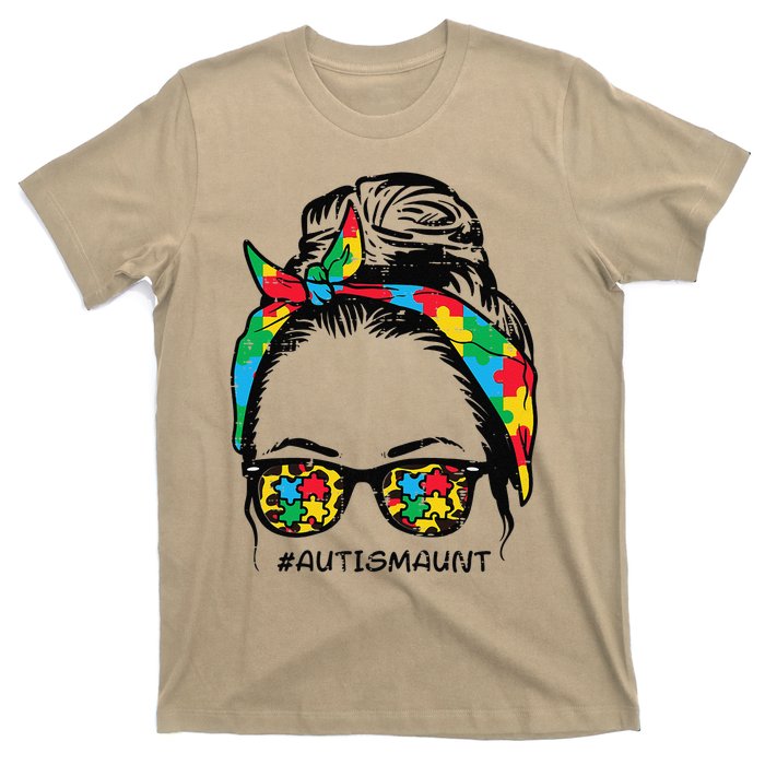 Hairbun Puzzle Bandana Sunglasses Autism Aunt Awareness T-Shirt