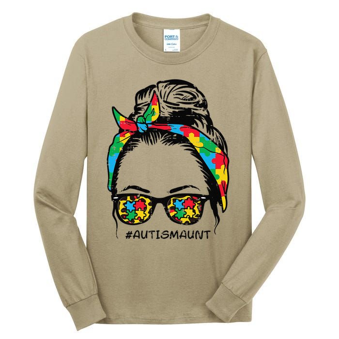 Hairbun Puzzle Bandana Sunglasses Autism Aunt Awareness Tall Long Sleeve T-Shirt