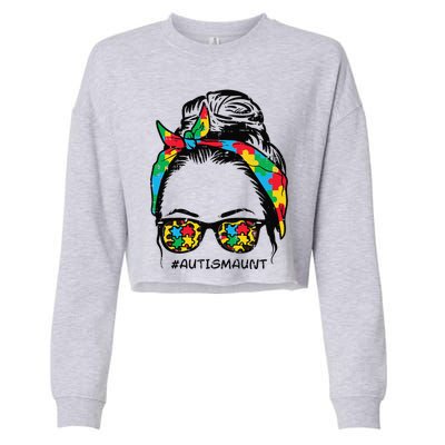 Hairbun Puzzle Bandana Sunglasses Autism Aunt Awareness Cropped Pullover Crew