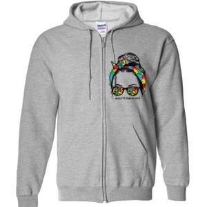 Hairbun Puzzle Bandana Sunglasses Autism Aunt Awareness Full Zip Hoodie