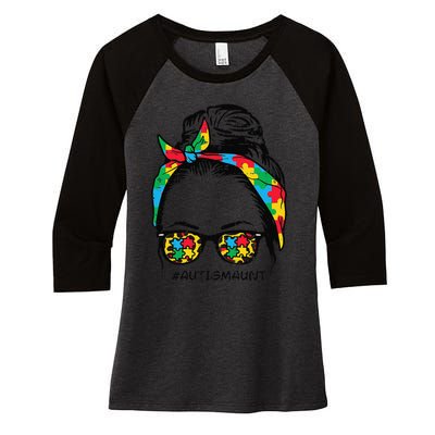 Hairbun Puzzle Bandana Sunglasses Autism Aunt Awareness Women's Tri-Blend 3/4-Sleeve Raglan Shirt