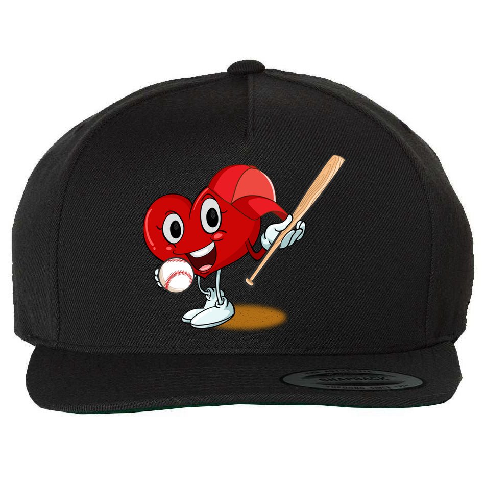 Heart Playing Baseball Valentines Day Sports Boy Wool Snapback Cap