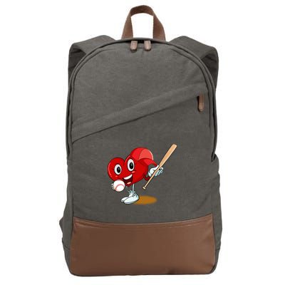 Heart Playing Baseball Valentines Day Sports Boy Cotton Canvas Backpack