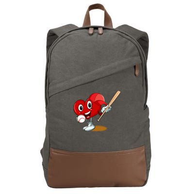 Heart Playing Baseball Valentines Day Sports Boy Cotton Canvas Backpack