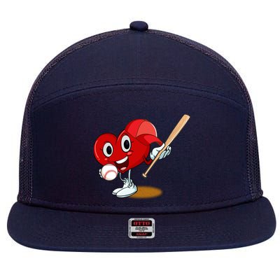 Heart Playing Baseball Valentines Day Sports Boy 7 Panel Mesh Trucker Snapback Hat