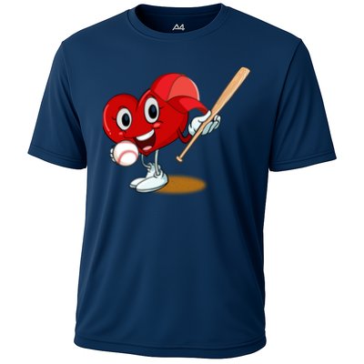 Heart Playing Baseball Valentines Day Sports Boy Cooling Performance Crew T-Shirt