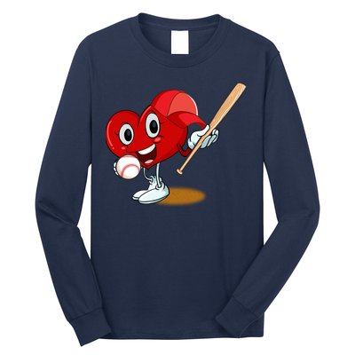 Heart Playing Baseball Valentines Day Sports Boy Long Sleeve Shirt