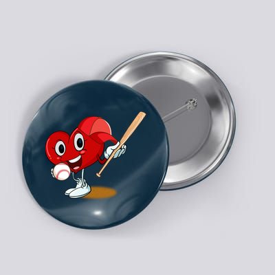 Heart Playing Baseball Valentines Day Sports Boy Button