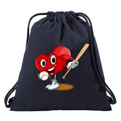 Heart Playing Baseball Valentines Day Sports Boy Drawstring Bag