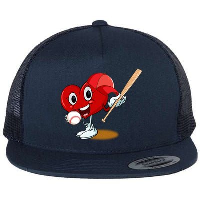 Heart Playing Baseball Valentines Day Sports Boy Flat Bill Trucker Hat