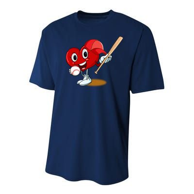 Heart Playing Baseball Valentines Day Sports Boy Youth Performance Sprint T-Shirt