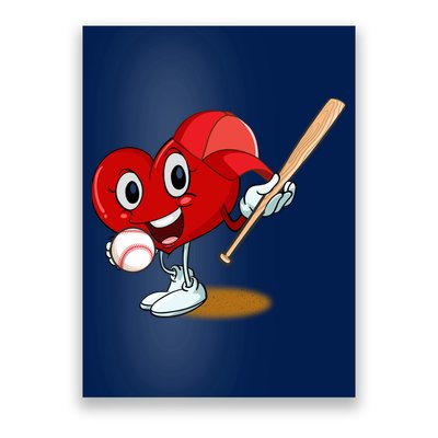 Heart Playing Baseball Valentines Day Sports Boy Poster